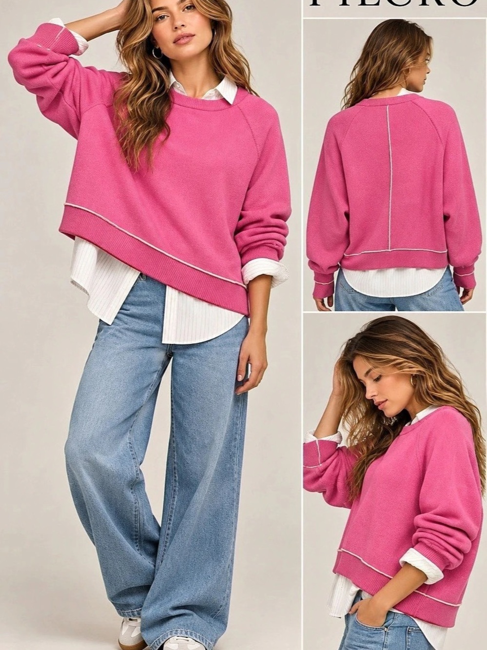 Pilcro Anthropologie Oaklyn Cozy Crew-Neck Sweatshirt Pink Cropped Oversized M